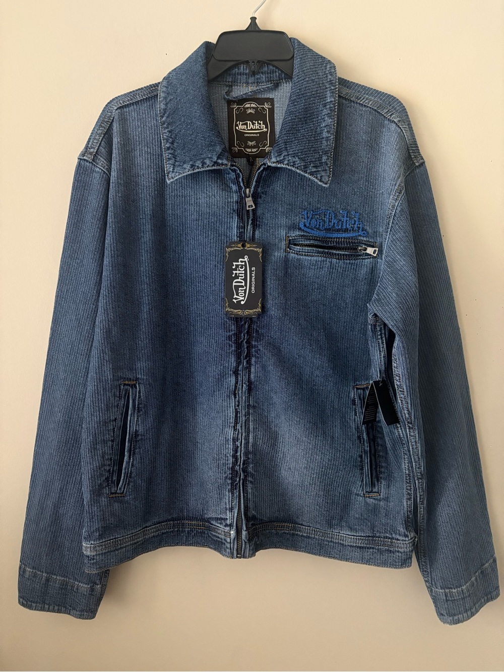 Von Dutch Blue Label Patch Corduroy Denim Jacket SZ. L New With Tag
